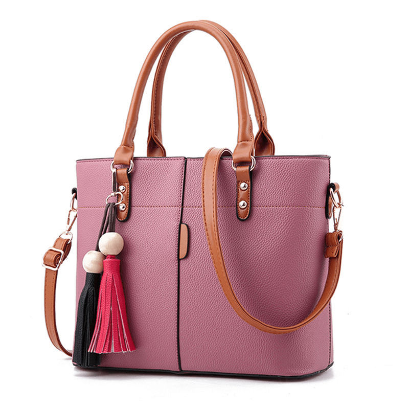 Women Solid Faux Leather Large Capacity Handbag - MRSLM