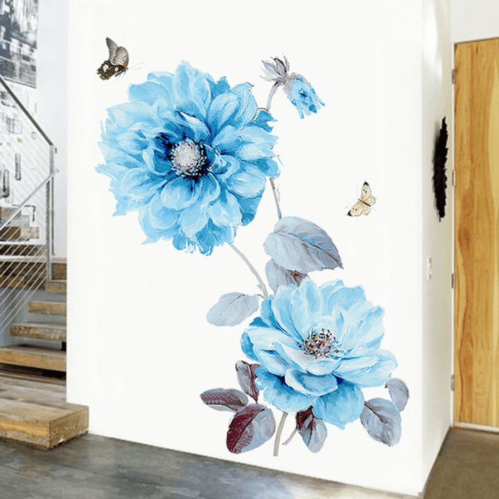 Blue Flowers Wall Sticker Room Sticker Living Room Background Bedroom Decorations - MRSLM