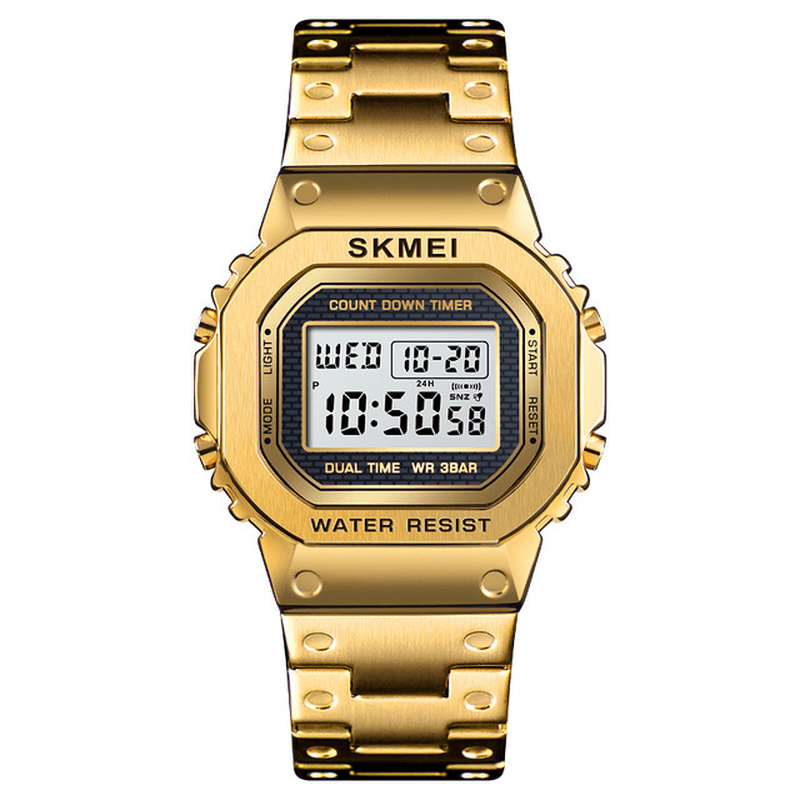 SKMEI 1456 LED Chronograph Countdown Alloy Case Stainless Steel Waterproof Men Digital Watch - MRSLM