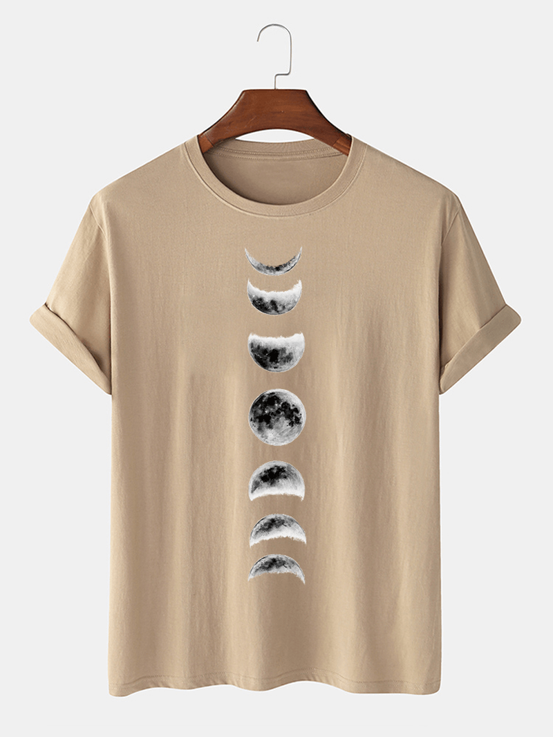 Mens 100% Cotton Moon Eclipse Printed Short Sleeve Graphic T-Shirts - MRSLM