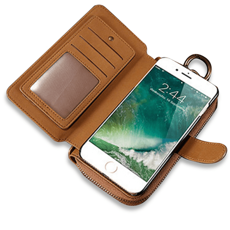 FLOVEME 4.7-5.5 Inches Cell Phone Case Men Women Clutch Bag PU Leather Wallet for Iphone - MRSLM