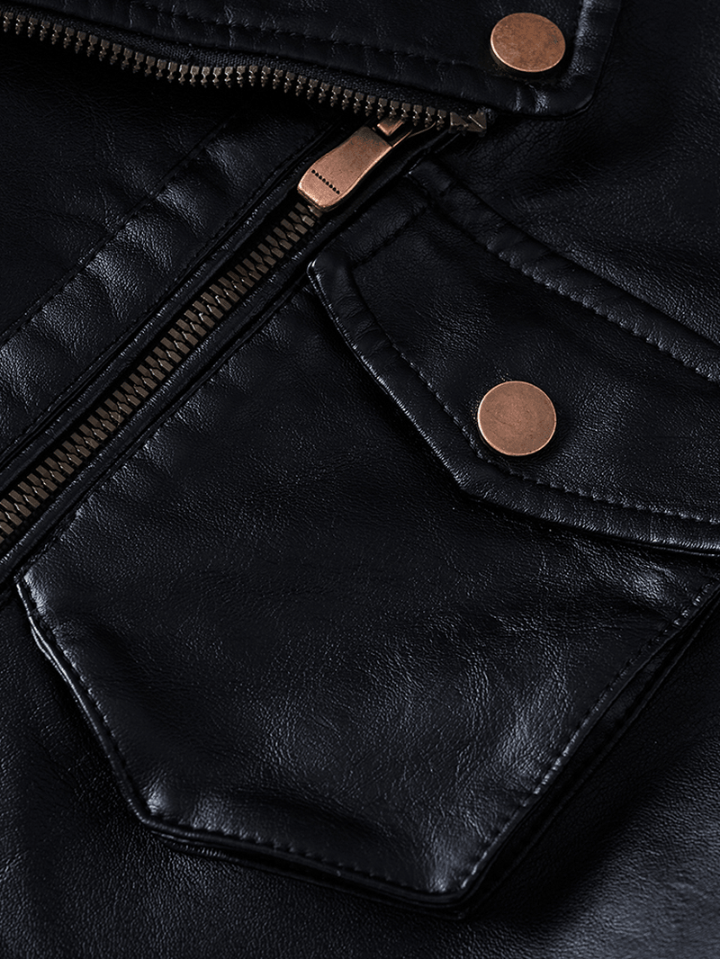 Mens Pocket Lapel Zip-Up Sashes PU Leather Jackets - MRSLM