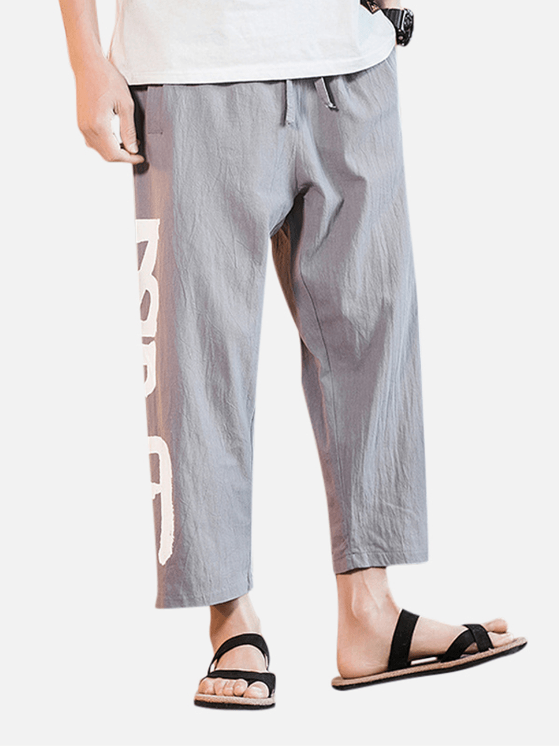 Linen Chinese Style Drawstring Elastic Waist Casual Pants - MRSLM
