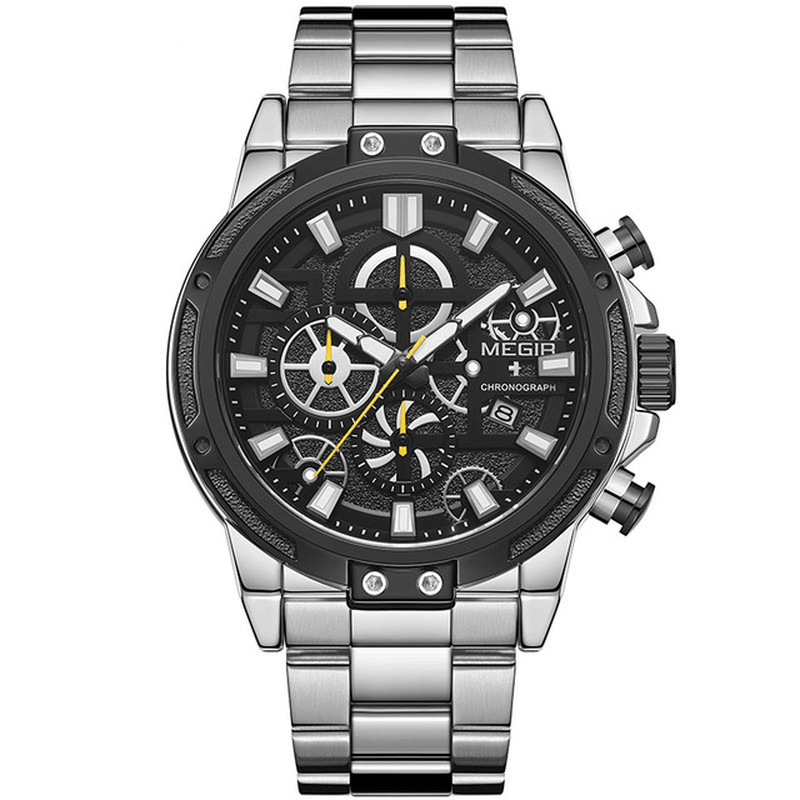 MEGIR 2108 Luxury Big Dial Chronograph Business Style Stainless Steel Men Watch Quartz Watch - MRSLM