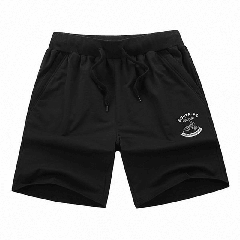 XS-5XL Mens Cotton Sports Shorts Elastic Waistband Zippered Pockets Short-Pants with Drawstring - MRSLM