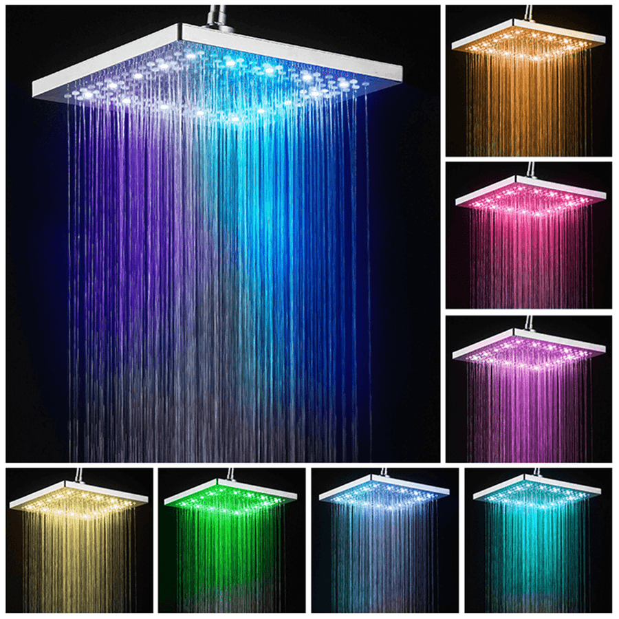 Showerhead 8" LED Rainfall Square Shower Head Automatically 7 Color-Changing - MRSLM