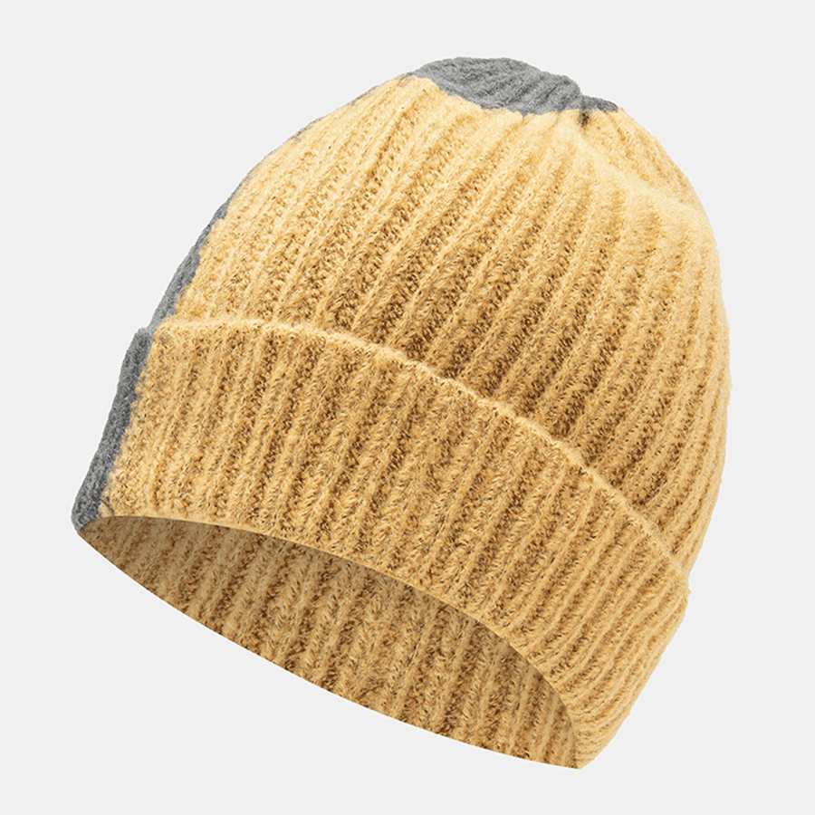 Unisex Winter Color Matching Simple Knitted Hat Outdoor Casual All-Match Elastic Ear Protection Warm Beanie Hat - MRSLM