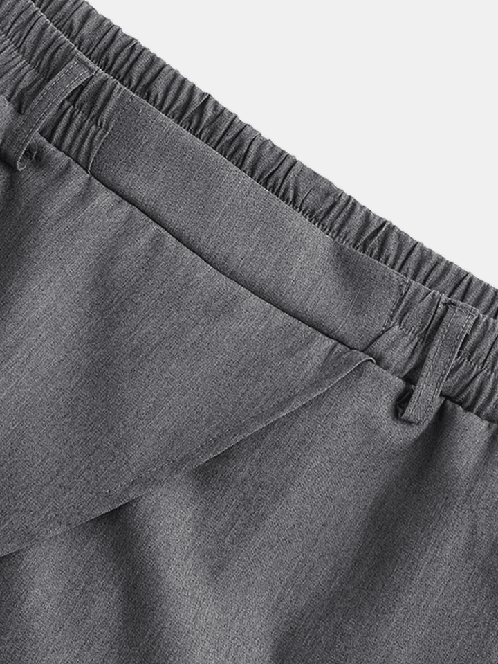 Mens Vintage Cropped Solid Color Irregular Hem Elastic Waist Fashion Calf Length Pants - MRSLM