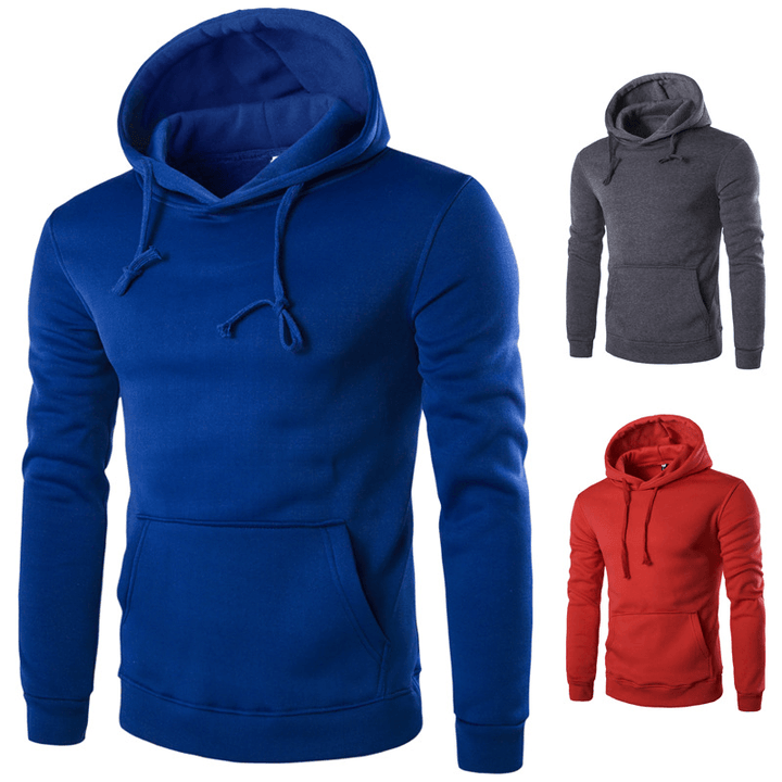 Pure Color Slim Men'S Hooded Long Sleeve Casual Simple Pullover Sweater - MRSLM