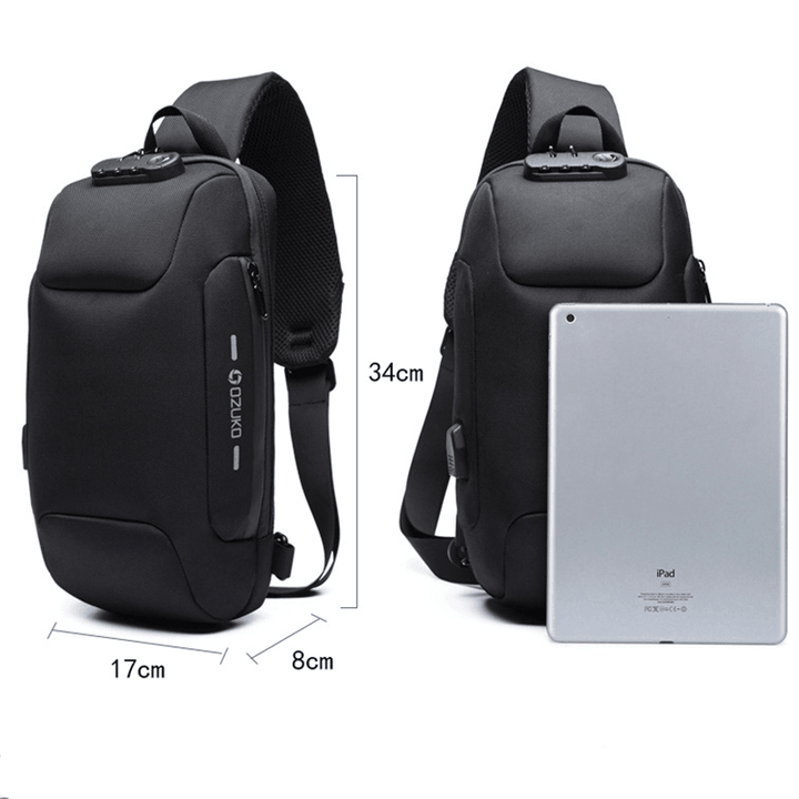Men Outdoor USB Anti-Thfet Multifunctional Large Capacity Waterproof Chest Bag - MRSLM