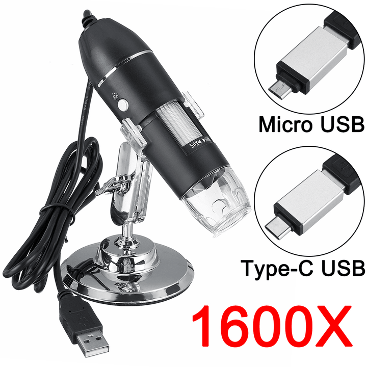 8 LED Light Adjustable Dimmer Microscope Computers Real-Time Video Inspection Digital Microscope Micro Usb+Type-C USB Handheld Microscope with Holder - MRSLM