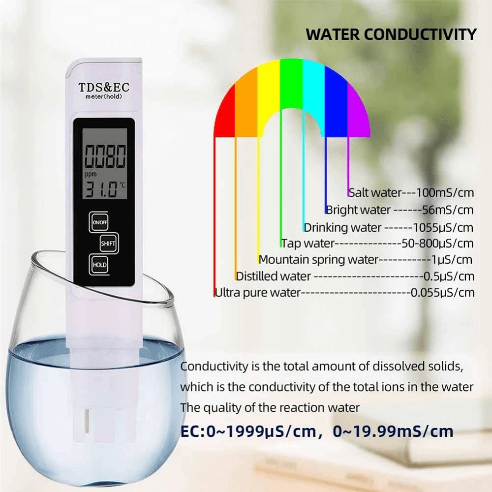 3 in 1 LCD Digital TDS EC Temperature Water Quality Test Pen 0-999PPM Water Purifier Household Tap Water Testing Instrument - MRSLM