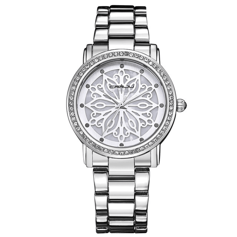 CRRJU 2109 Diamonds Dial Case Women Wrist Watch Stainless Steel Quartz Watches - MRSLM
