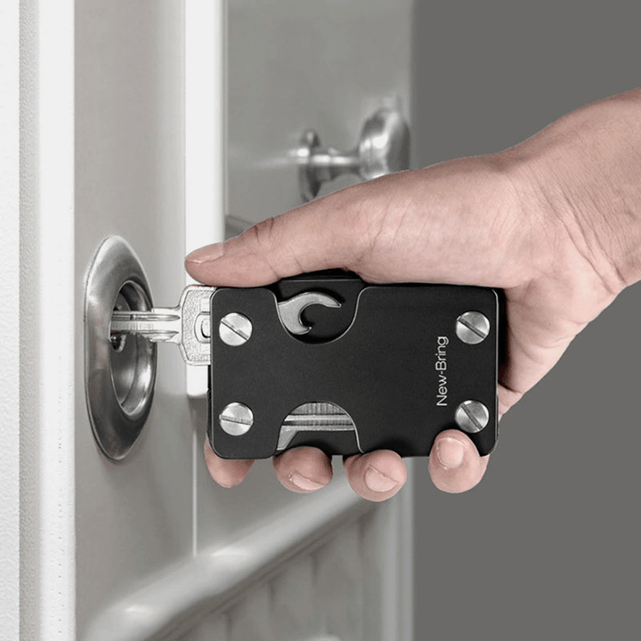 Men One-Piece EDC RFID Aluminum Multifunction Tool Keychain Card Case Wallet Money Clip - MRSLM