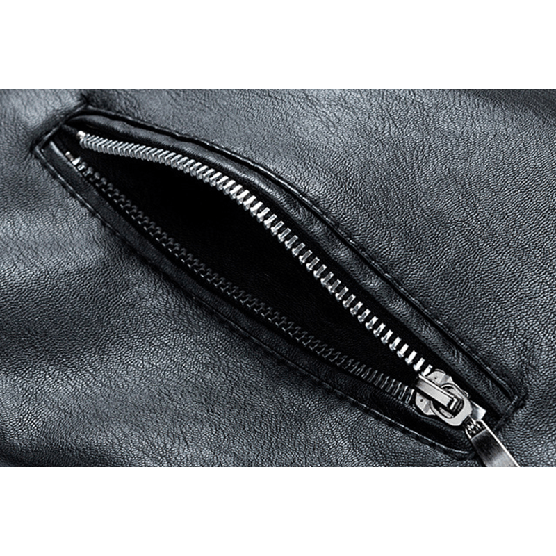 Mens Faux Leather Fashion Zipper Black Biker Jacket - MRSLM