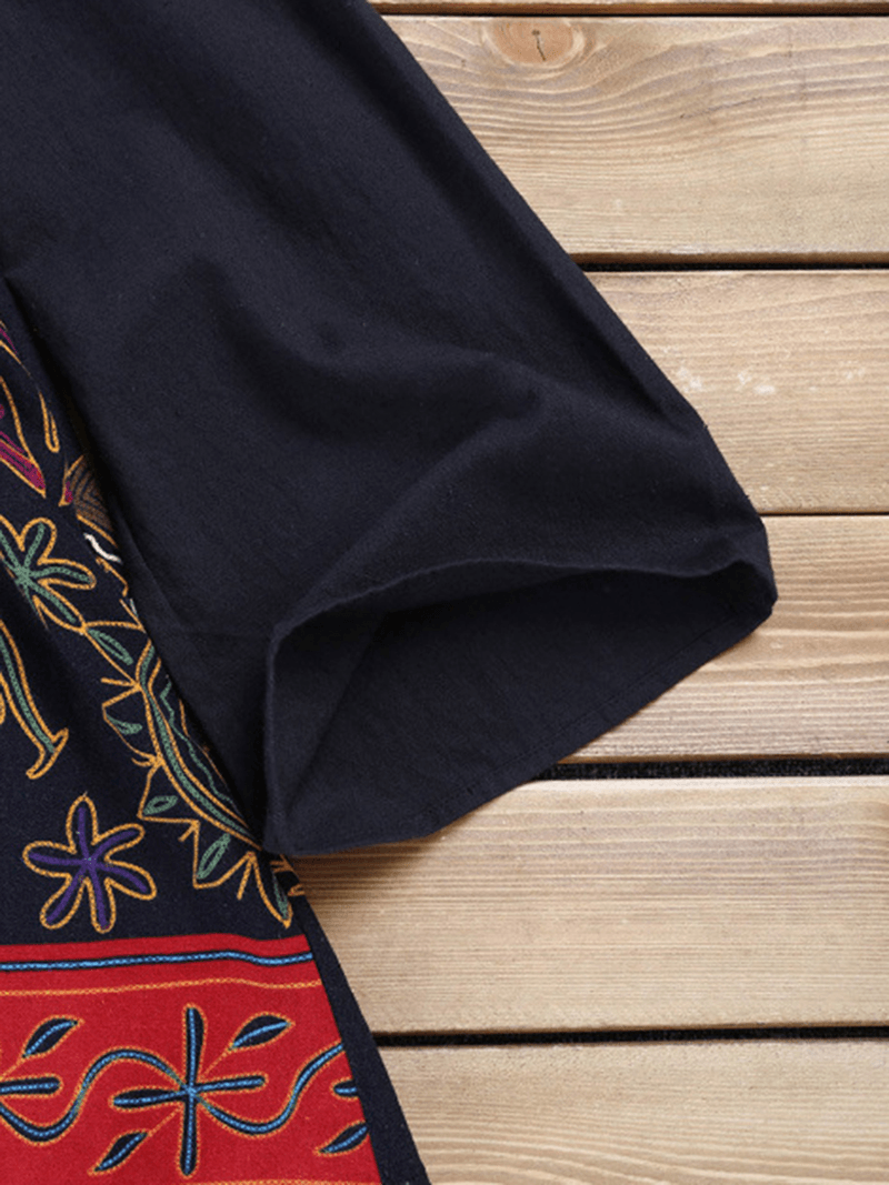 Ethnic Women Vintage Folk Style Print Long Sleeve Blouse - MRSLM