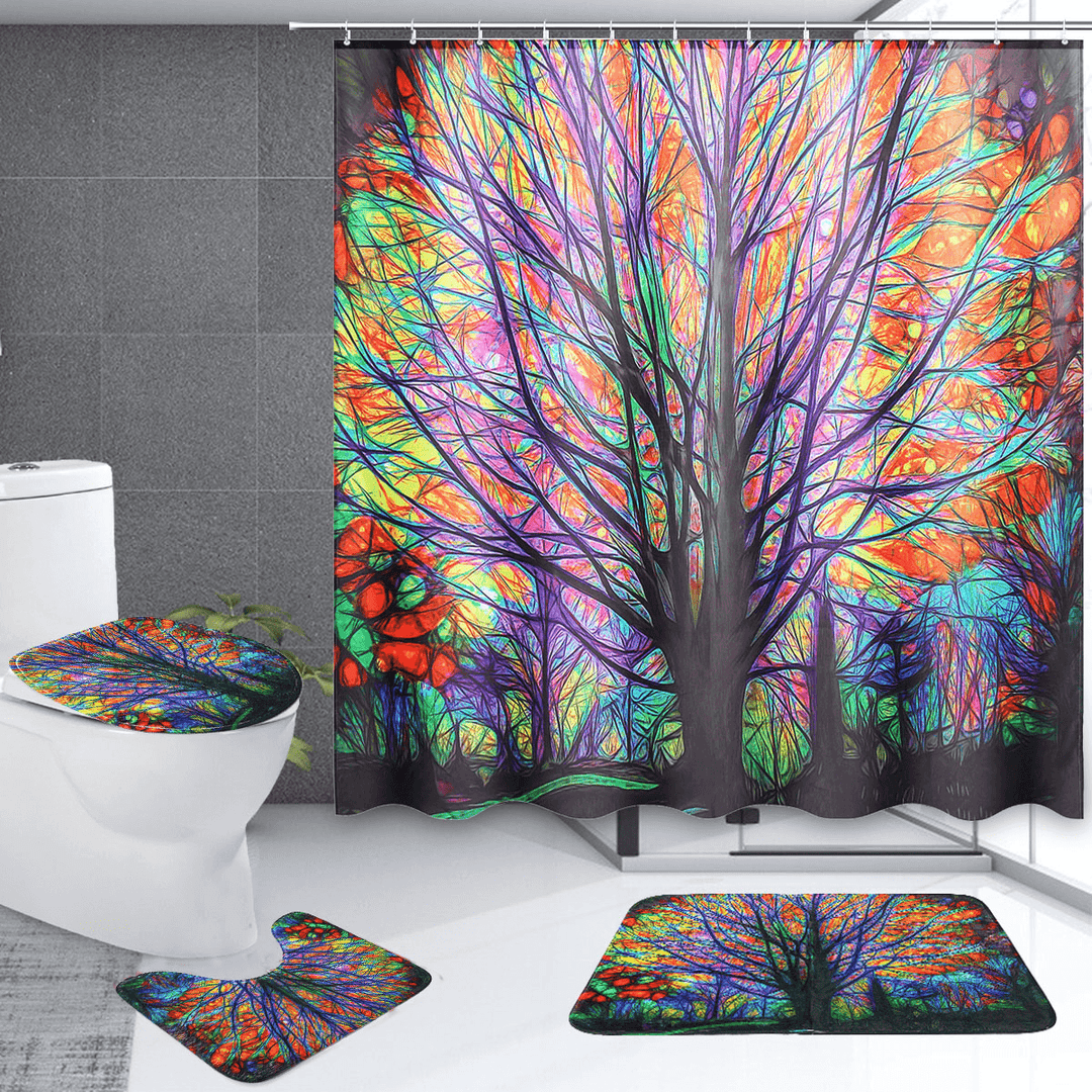 180X180Cm Colorful Tree Leaves Waterproof Bathroom Shower Curtain W/ 12 Hooks - MRSLM