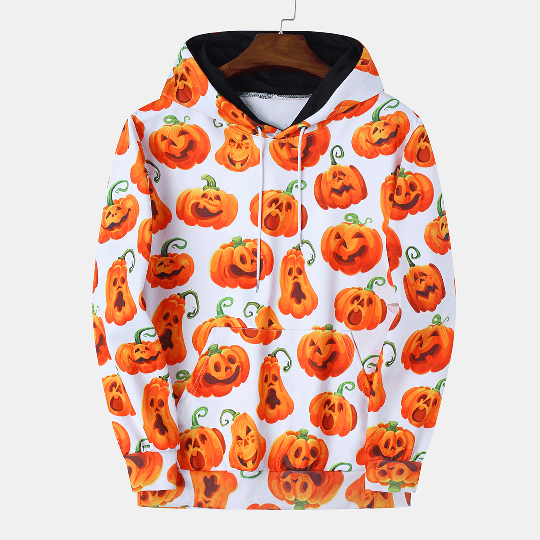Halloween Pumpkin Monster Print Casual Insert Pocket Hooded Sweatshirt - MRSLM