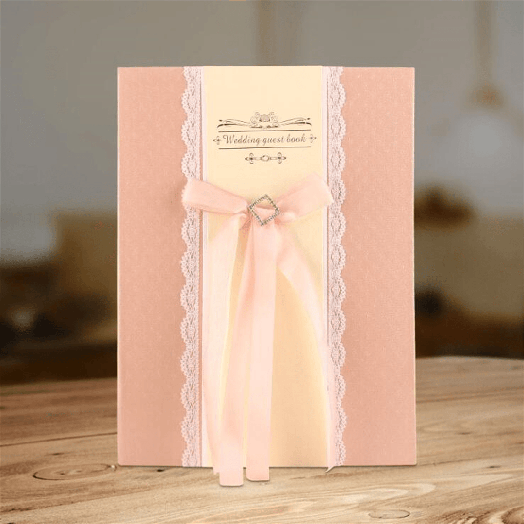 Wedding Guest Book Elegant Lace Ribbons Sign Blank Birthday Party Guestbook Decorations - MRSLM
