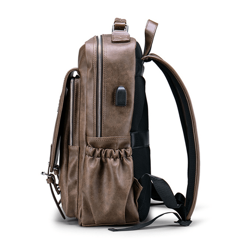 Faux Leather Large Capacity Laptop Bag Backpack for Men - MRSLM