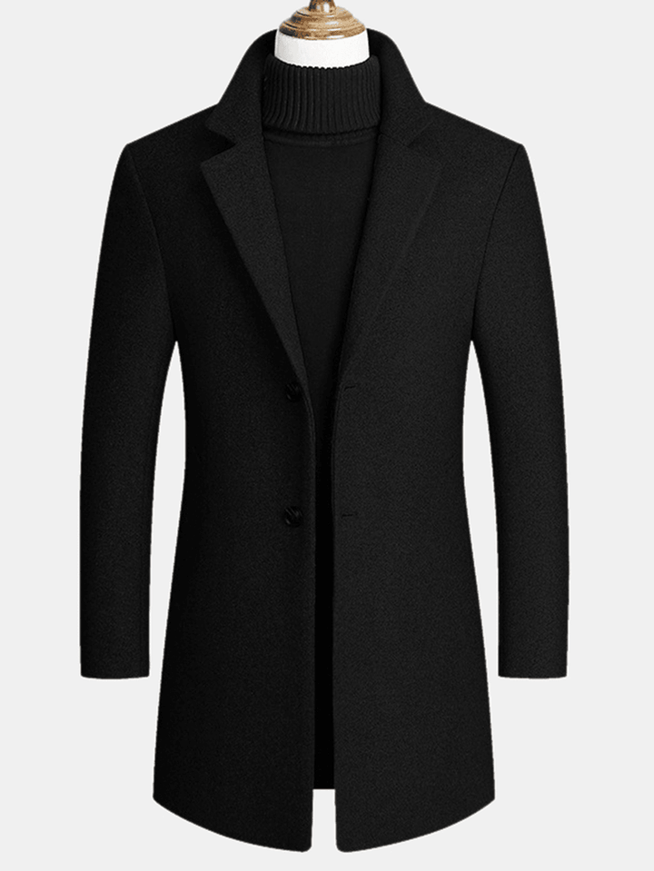 Mens Wool Blends Mid-Length Coats Business Casual Wool Trench Coats - MRSLM