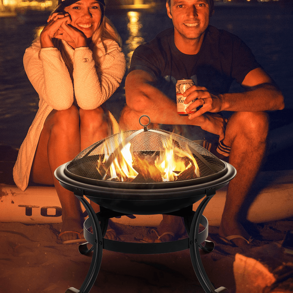 [US/ EU Direct] XMUND XM-CG1 22 Inch Steel Fire Pits Firepit with Mesh Screen Durability and Rustproof Fire Bowl BBQ Grill for Outdoor Wood Burning Camping Bonfire Garden Beaches Park - MRSLM