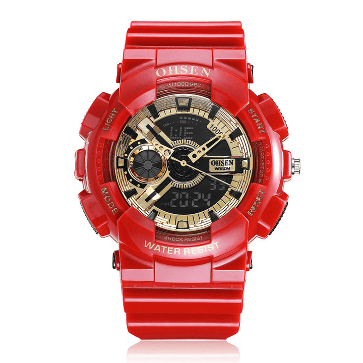 OHSEN AD1803 Dual Display Digital Watch Men Sport Luminous Stopwatch Alarm Waterproof Watch - MRSLM