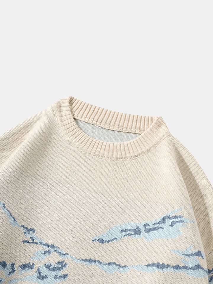 Men Landscape Mountain Drop Shoulder Loose Pullover Knitted Sweaters - MRSLM