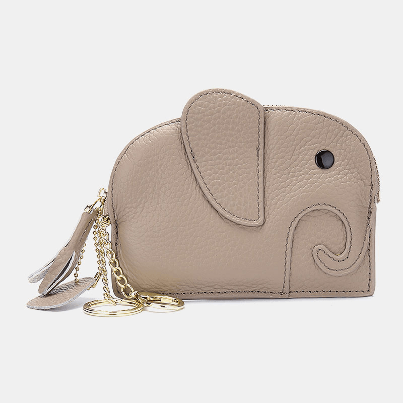 Women Genuine Leather Casual Cute Animal Elephant Pattern Mini Keychain Coin Bag Storage Bag - MRSLM