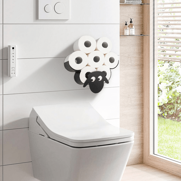 Black Sheep Toilet Roll Holder Paper Bathroom Free Standing Metal Storage Shelf - MRSLM