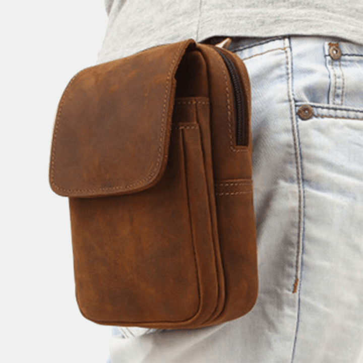 Men Genuine Leather Multi-Slots Retro Multifunctional Wallet Phone Bag Waist Bag - MRSLM
