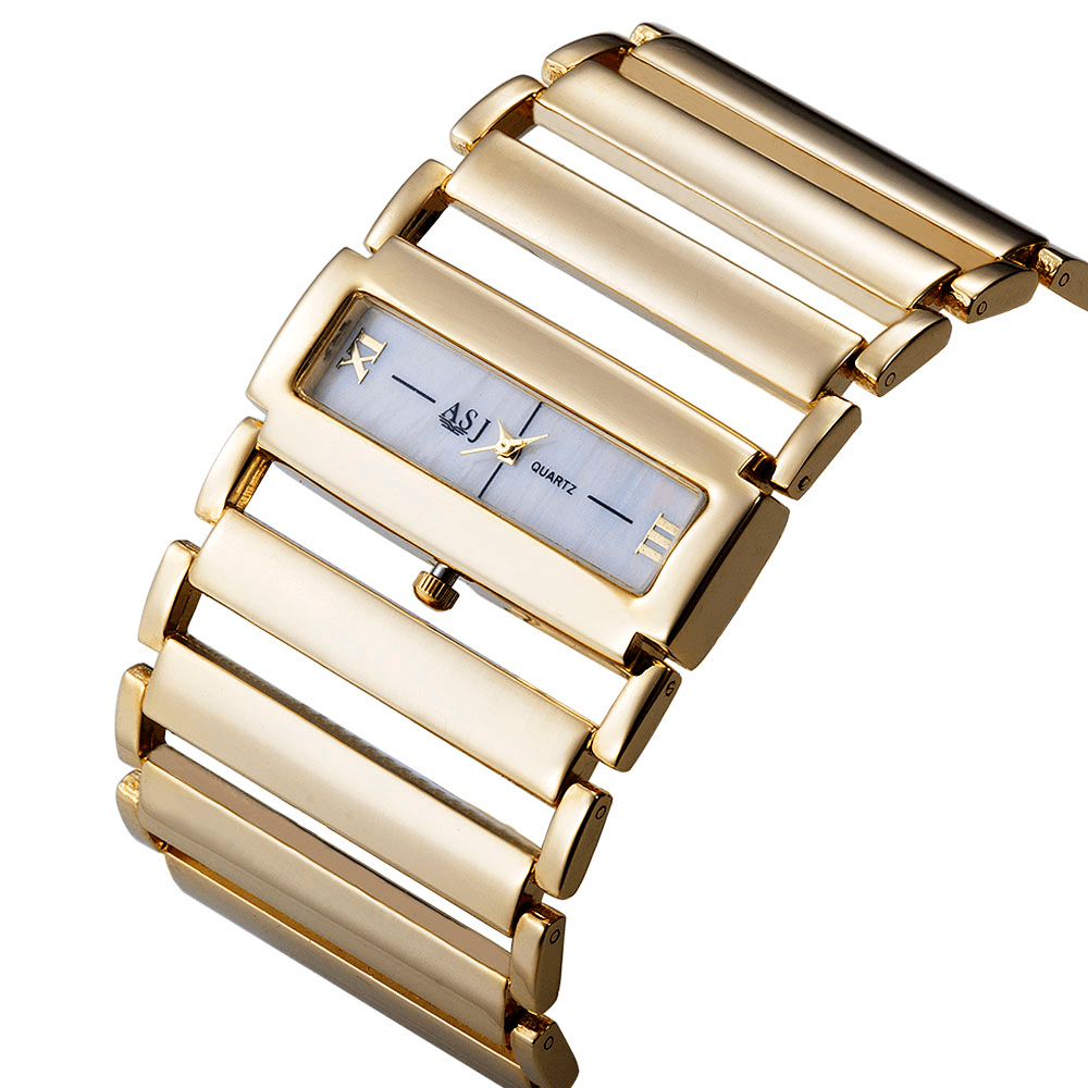 Women Luxury Stainless Steel Watch Ladies Wide Steel Band Bracelet Watch Quartz Watches - MRSLM