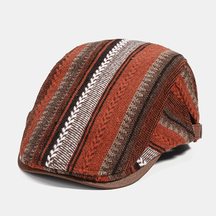 Collrown Men Knit Stripe Pattern Patchwork Retro Casual Outdoor Forward Hat Beret Hat - MRSLM