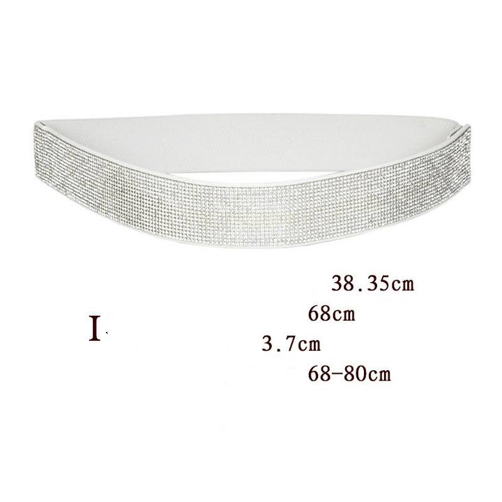 Rhinestones and Diamonds Elastic Wide Belt Flashing Diamonds Ladies Versatile Crystal Stretch - MRSLM