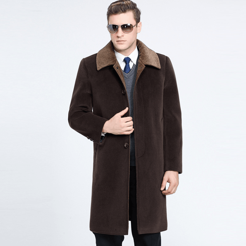 Middle-Aged Lapel Wool Coat Male Father Medium Long - MRSLM