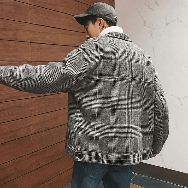 Thick and Loose Boys' All-Match Short Plaid Coat - MRSLM