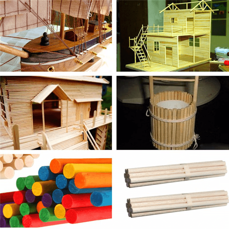 10Pcs 200Mmx8Mm round Natural Wood Stick Wooden Dowel Rod for DIY Crafts Model - MRSLM