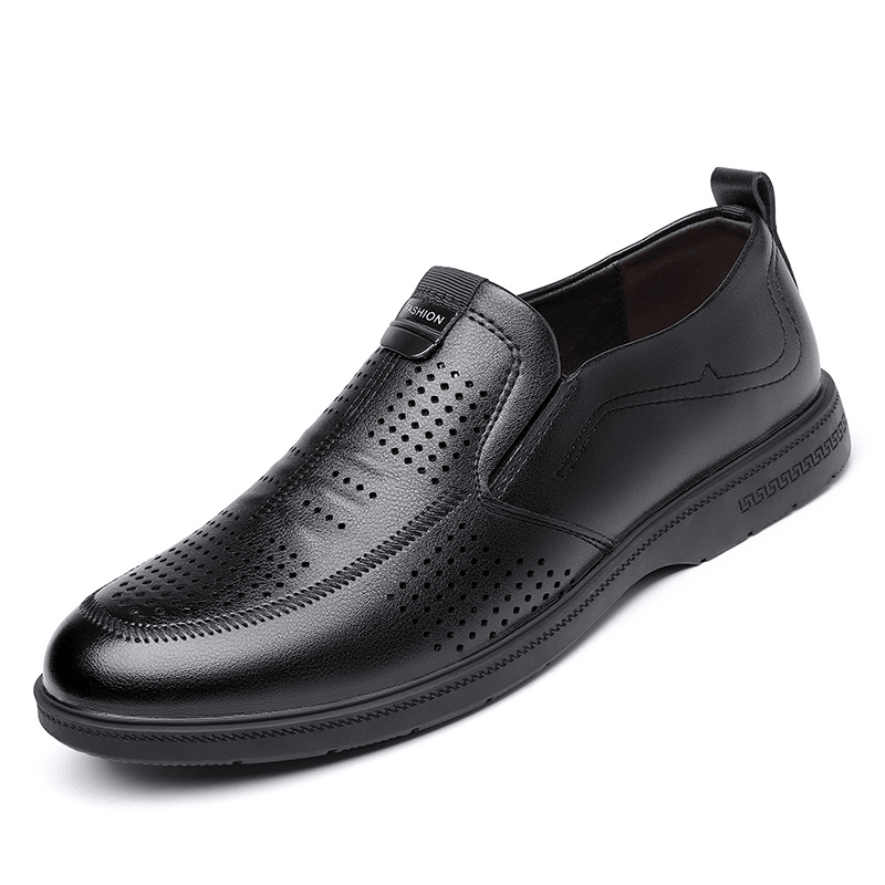 Men Cowhide Hollow Out Breathable Comfy Bottom Slip on Casual Business Shoes - MRSLM