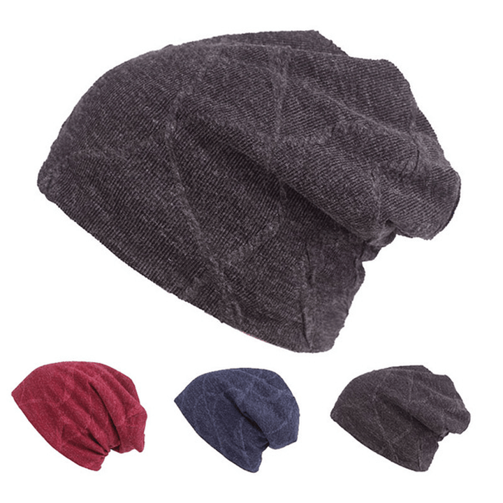 Men Women Cotton Solid Warm Beanie Hats Winter Outdoor Thicken Soft Leisure Cap - MRSLM