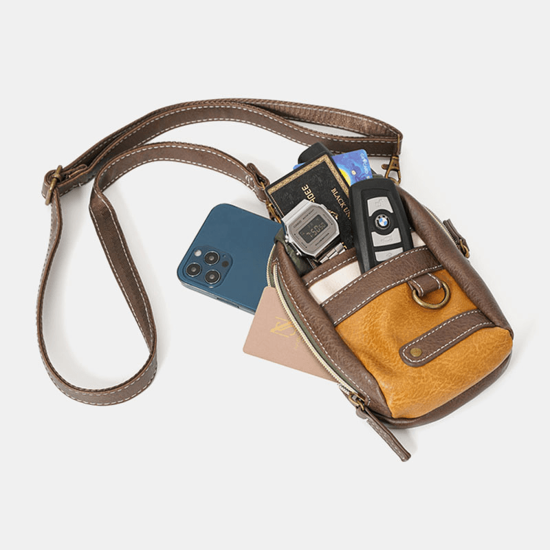 Men Mini Stitching Color Casual Crossbody Bags Detachable Shoulder Strap All-Match 6.5 Inch Phone Bag - MRSLM