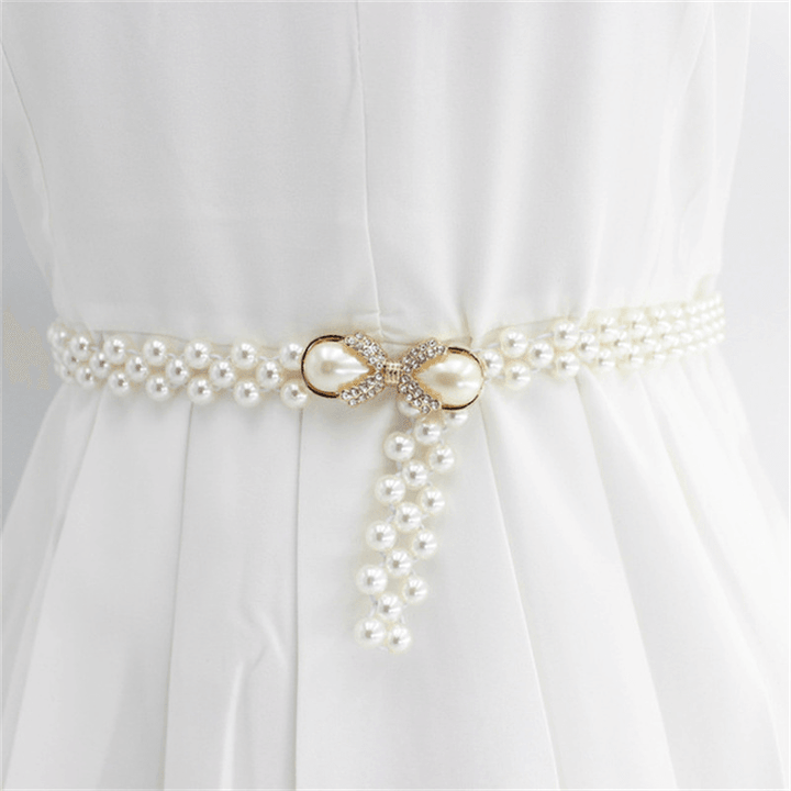 Women'S Rhinestone Pearl Waist Chain Fashion Dress Decoration - MRSLM