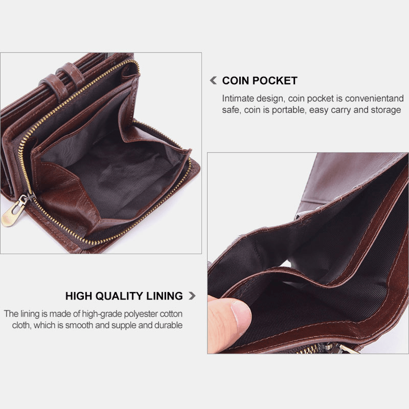 Men Genuine Leather Fashion Design Retro Style Zipper Wallet - MRSLM