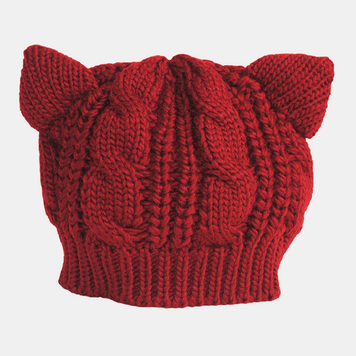 Unisex Woolen Warm Soft Cat Ear Decoration Casual Cute All-Match Couple Hat Knitted Hat - MRSLM