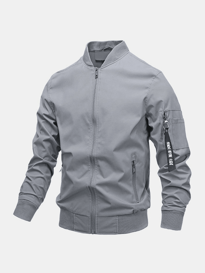 Mens Zipper Front Multi Pocket Baseball Collar Long Sleeve Simple Jacket - MRSLM