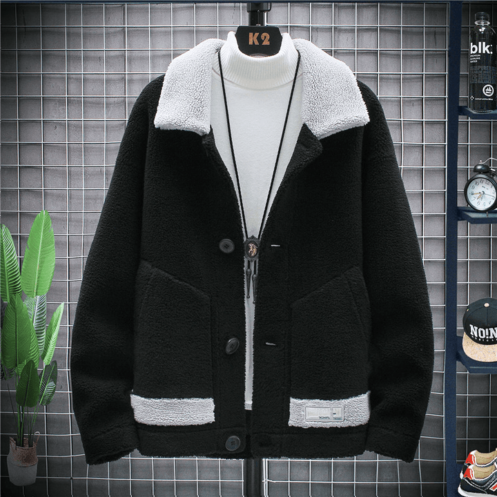 Men'S Lamb Velvet Fur Coat Stand-Up Collar - MRSLM