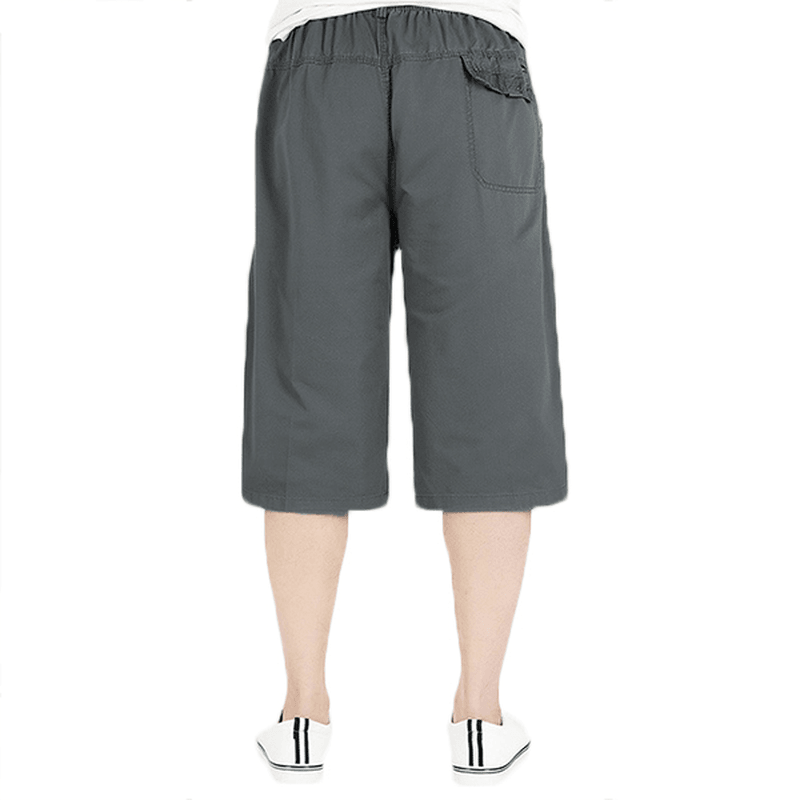 Mens Summer plus Size Multi-Pocket Solid Color Loose Fit Casual Cotton Shorts - MRSLM