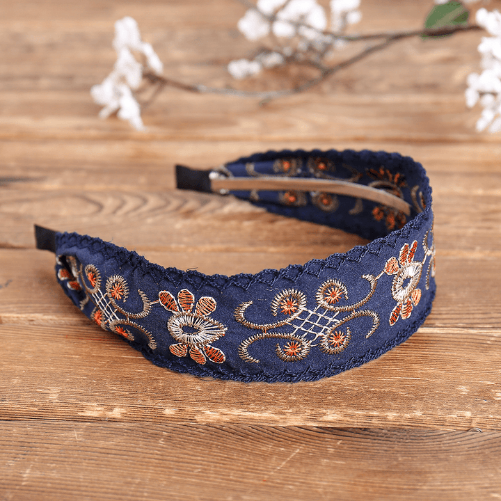 Ethnic Embroidery Lace Girl Headband Rural Girl Wind Suede Floral Fabric Headband Hair Accessories - MRSLM
