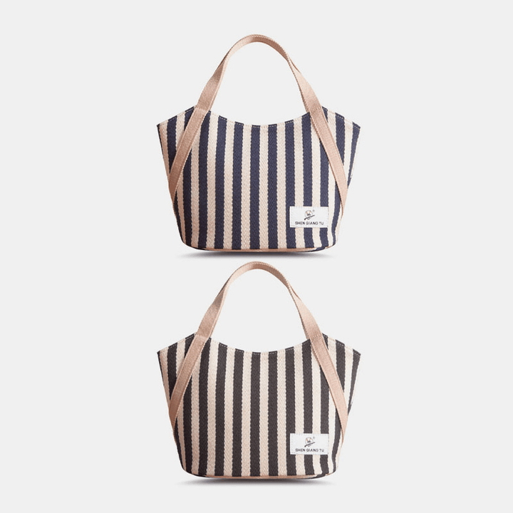 Women Canvas Striped Pattern Color Contrast Large Capacity Handbags Underarm Bag Shoulder Bag - MRSLM