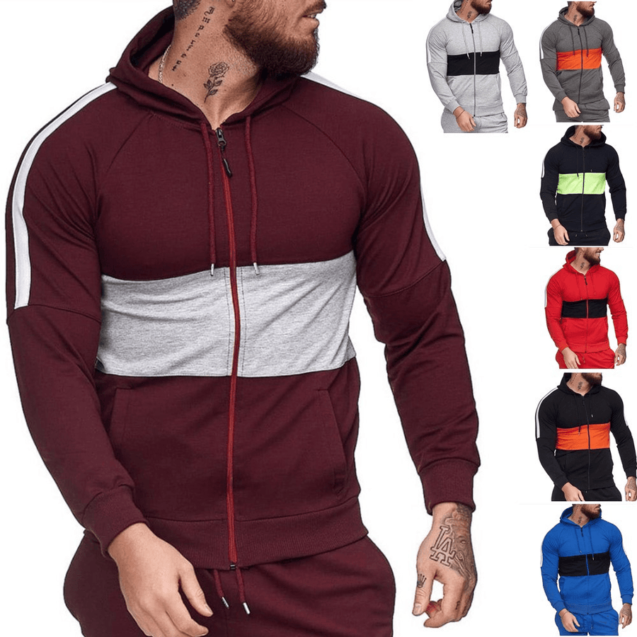 Men'S Slim Sports Cardigan Sweater Color Block Fashion Casual Jacket Tops - MRSLM