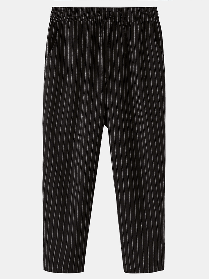 Mens 100% Cotton Stripe Drawstring Fit Comfy Casual Pants - MRSLM